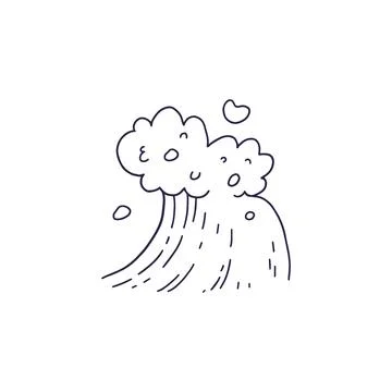 Waves sea ocean. Vector bursts splash with foam and bubbles. Outline doddle Stock Illustration