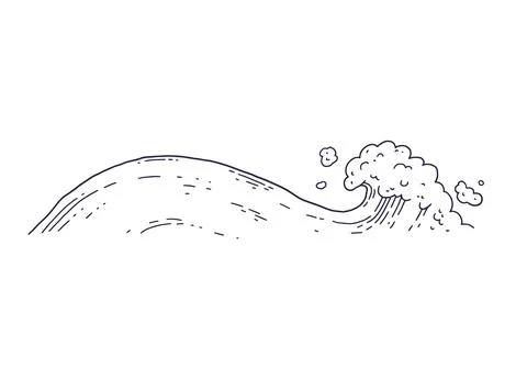 Waves sea ocean. Vector bursts splash with foam and bubbles. Outline doddle Stock Illustration