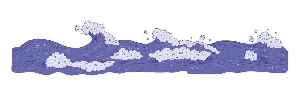 Waves sea ocean. Vector very peri bursts splash with foam and bubbles. Outline Stock Illustration