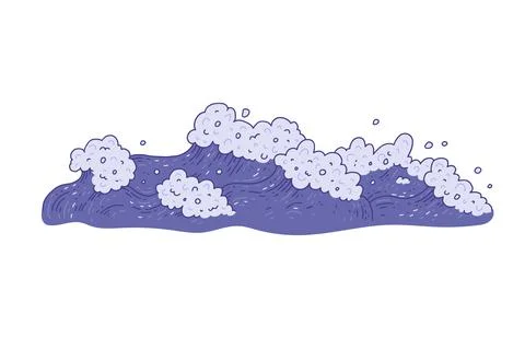 Waves sea ocean. Vector very peri bursts splash with foam and bubbles. Outline Stock Illustration