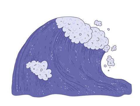 Waves sea ocean. Vector very peri bursts splash with foam and bubbles. Outline Stock Illustration