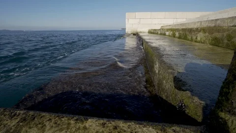Waves of sea organ lapping on steps in Zadar with sound Stock Footage 102227365