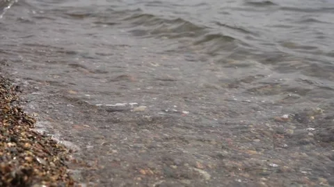 Waves in the sea. Pebble beach. Seashore and waves in the ocean. Empty shoreline Stock Footage 322095405