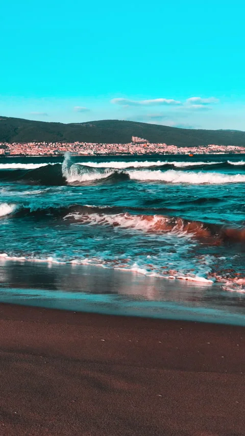 Waves sea resort landscape background Vertical video Stock Footage 234884666