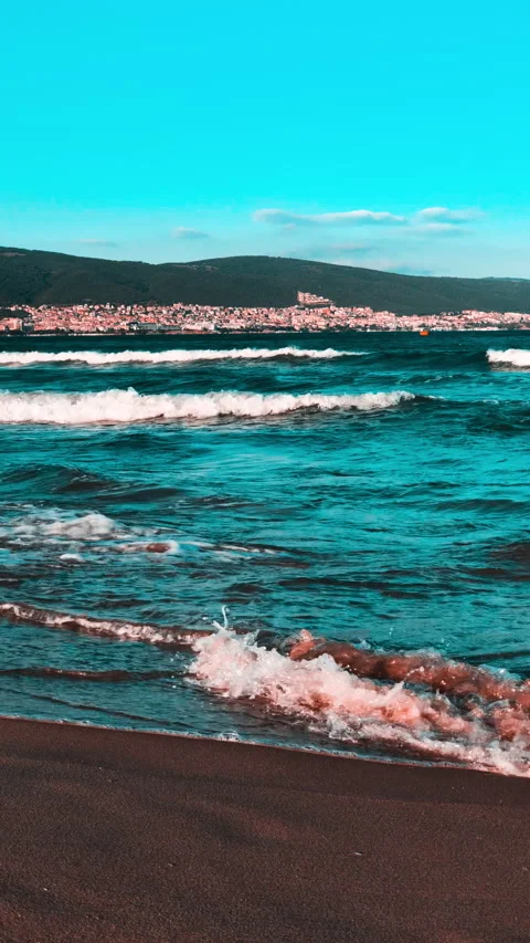 Waves sea resort landscape background Vertical video Stock Footage 234884696