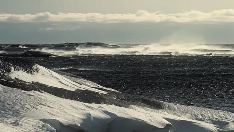 Waves with sea spray at winter Video stock 94684619