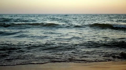 Waves in the sea at sunset. restless waves at sea, slow motion Stock Footage 155572309