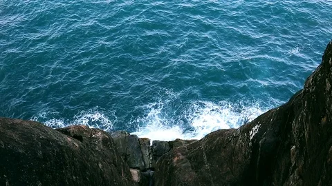 Waves on the Sea. Top view from the rocks of the Sea surface. Beautiful deep  Stock Footage 88436026