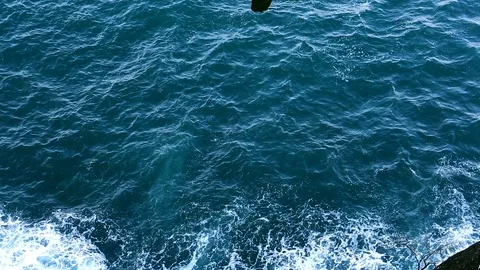 Waves on the Sea. Top view from the rocks of the Sea surface. Beautiful deep  Stock Footage 88436192