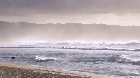 Waves on seashore of beach in slow motion Stock Footage 85818898