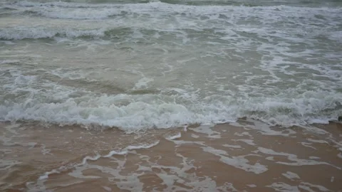 Waves on the seashore, sandy coast of the azov sea Stock Footage 143483192