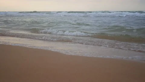 Waves on the seashore, sandy coast of the azov sea Stock Footage 143483237