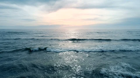 Waves at Seaside at Sunset, Slow Motion Aerial View Stock Footage 89726253