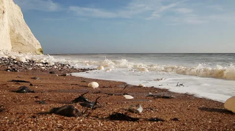 Waves at seven sisters cliffs in east sussex, England. Stock Footage 36052968