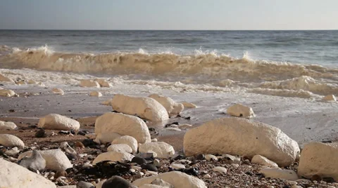 Waves at seven sisters cliffs in east sussexs, england. Stock Footage 36230854