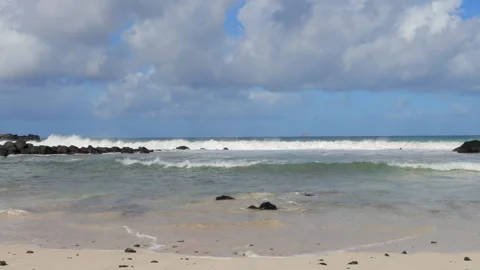 Waves on the shore of the Atlantic Ocean, Lanzarote island Stock Footage 304546264