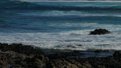Waves on the shore of the Atlantic Ocean, Lanzarote island Stock Footage 304548282