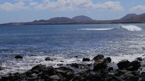 Waves on the shore of the Atlantic Ocean, Lanzarote island Stock Footage 304548742
