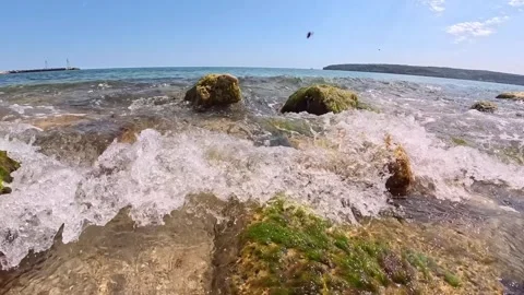 Waves on the shore, the bay camera of the Black Sea Stock Footage 308314463