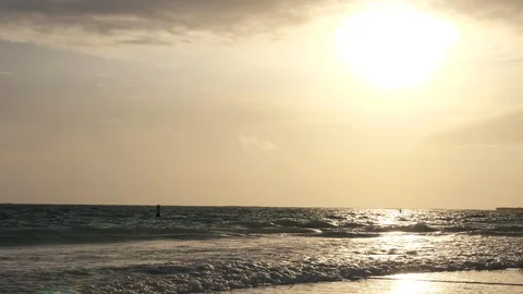 Waves at Shoreline with Sunset Stock Footage 96226294