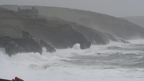 Waves smash UK coast as Storm Gareth tightens its grip Stock Footage 109390870