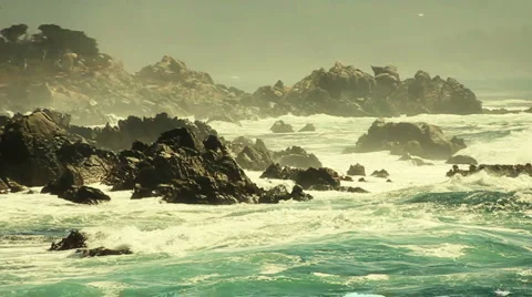 Waves smashing the rocks (slow motion) Stock Footage 977976