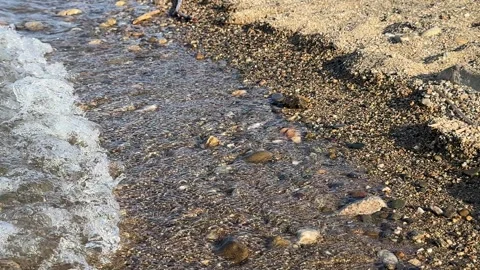 Waves splash blue sea shore coastline. Stock Footage 310142275