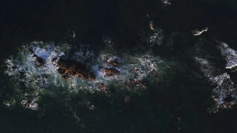 Waves Splash on Rocks in Overhead View Punta Mita, Mexico Stock Footage 81890279
