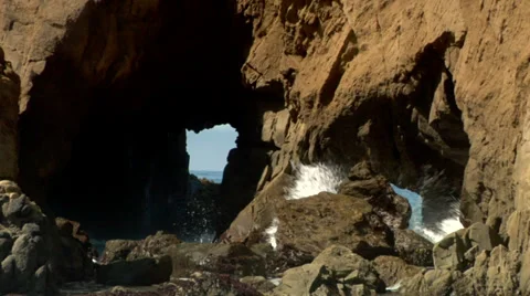 Waves Splash through rocks California coastline Stock Footage 36572356
