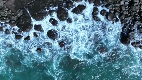 Waves Splashing on Black Rocks with Turquoise Ocean – Gran Canaria Stock Footage 309951022