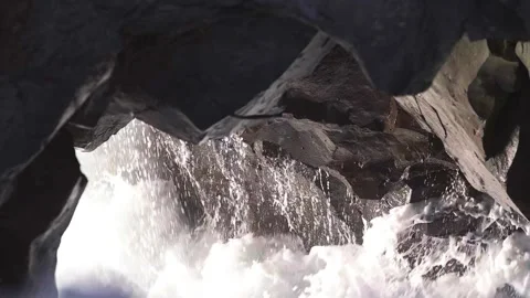 Waves splashing into cave. HD, slow motion, Lanzarote, Spain Stock Footage 168346227