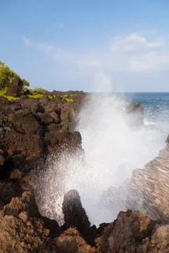 Waves splashing on cliffs in eastern Maui, Hawaii. Stock Photos