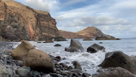 Waves splashing at coast in Ponta de So Loureno, Madeira. Atlantic ocean. Fav Stock Footage 168083947