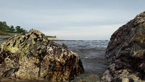 Waves Splashing Over Rocks RI 2 Stock Footage 264156623