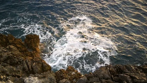 Waves Splashing Rocks Foam Stock Footage 96271971