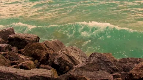 Waves Splashing on Rocks Stock Footage 166417896