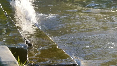 Waves Splashing On The Shore Stock Footage 88713645