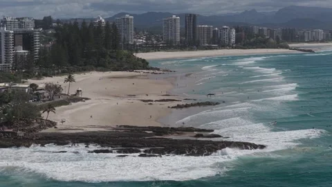 Waves Splashing At Snapper Rocks, Gold Coast, Queensland, Australia - Drone Shot Stock Footage 333659430
