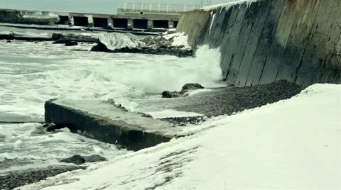 Waves splashing at the wall Stock Footage 55425294