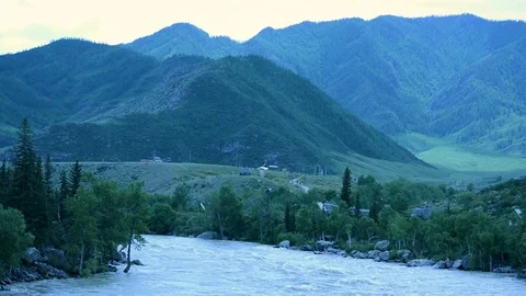 Waves, spray and foam, river Katun in Altai mountains. Siberia, Russia Stock Footage 95399709