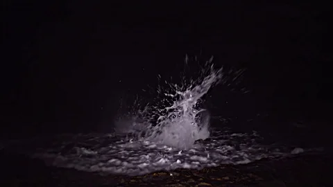 Waves spray at night Stock Footage 76094845