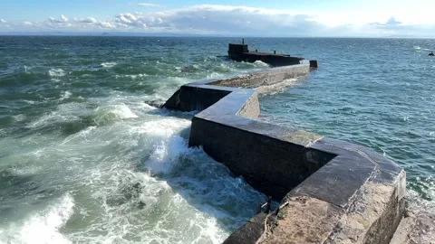 Waves at St Monans harbour wall, Fife Scotland Stock Footage 281412371