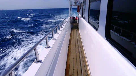 Waves from stem of sailing ship Stock Footage 26848382