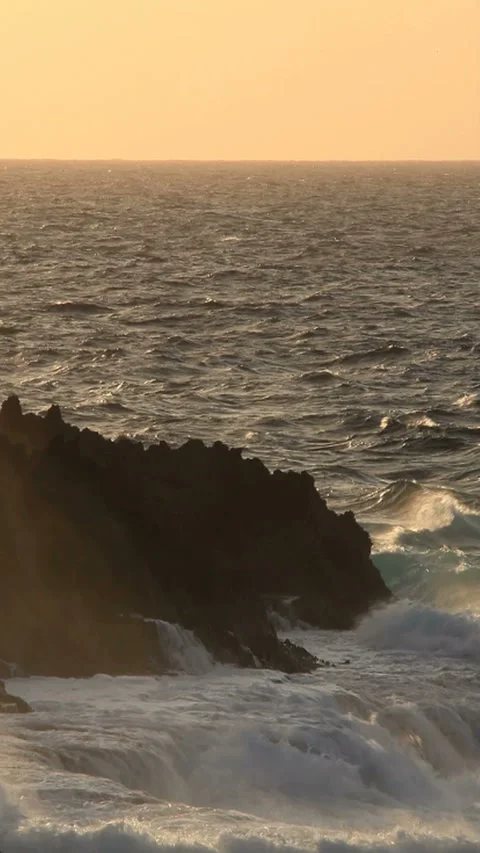The Waves of the Storm and the Evening View of the Reefs Stock Footage 324917953