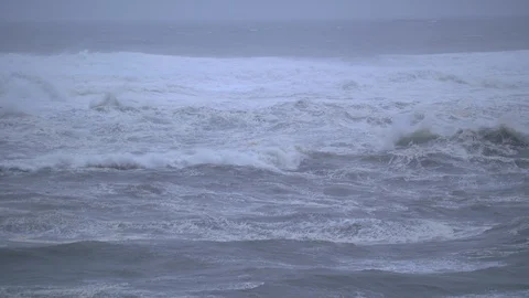Waves on a Stormy Day at the Coast Stock Footage 88880082