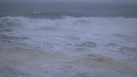 Waves on a Stormy Day at the Coast Stock Footage 88880189
