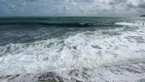 Waves at Sundown beach and light storm Stock Footage 141309848
