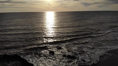 Waves - Sunset - Drone - 4k Stock Footage 297229072
