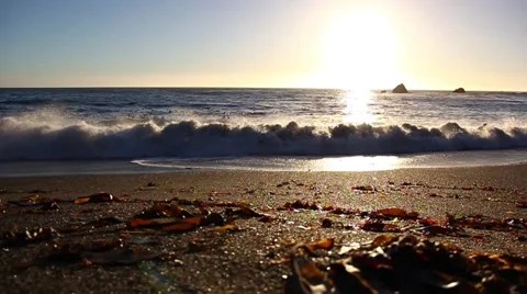 Waves in the Sunset Stock Footage 49781656
