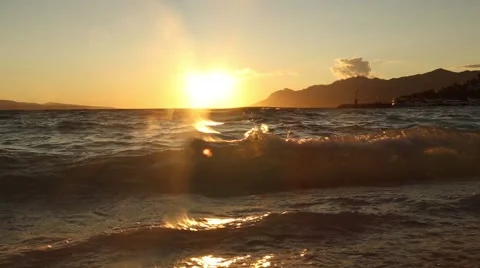 Waves at Sunset Video stock 69025774